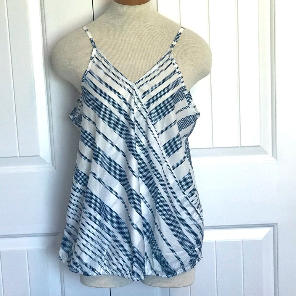 NWOT Blue and White V Neck flowy Tank Large